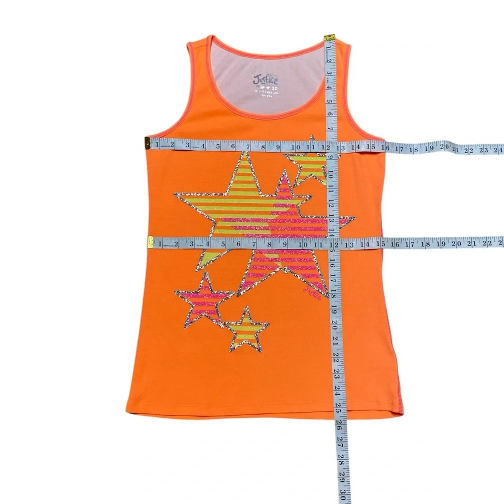 Justice Tank Top Girls 20 Casual Orange Glitter Stars Stripes Sleeveless Shirt
